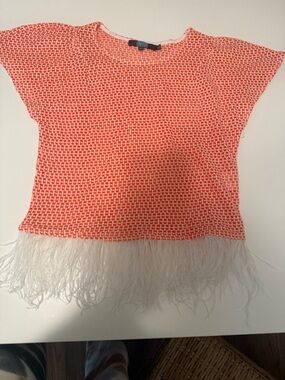 Eva Franco Coral and White Textured Knit Top size XSmall EUC